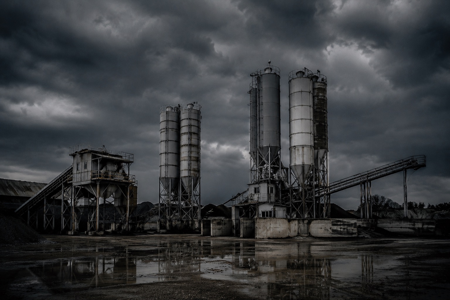Central dosadora de concreto com silos e torre do misturador